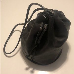 Vintage black leather drawstring bag